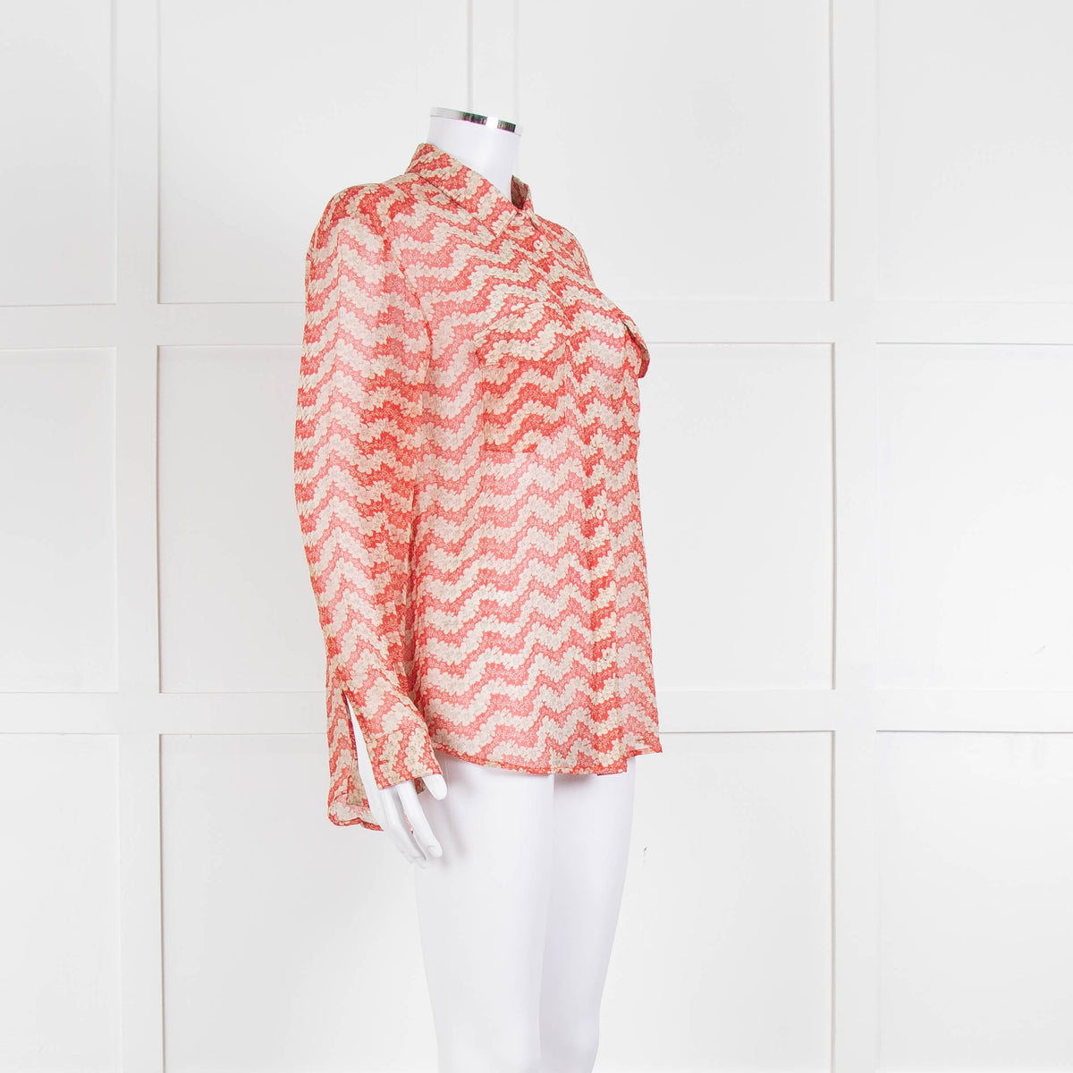 The Kooples Red Cream Floral Sheer Long Sleeve Shirt