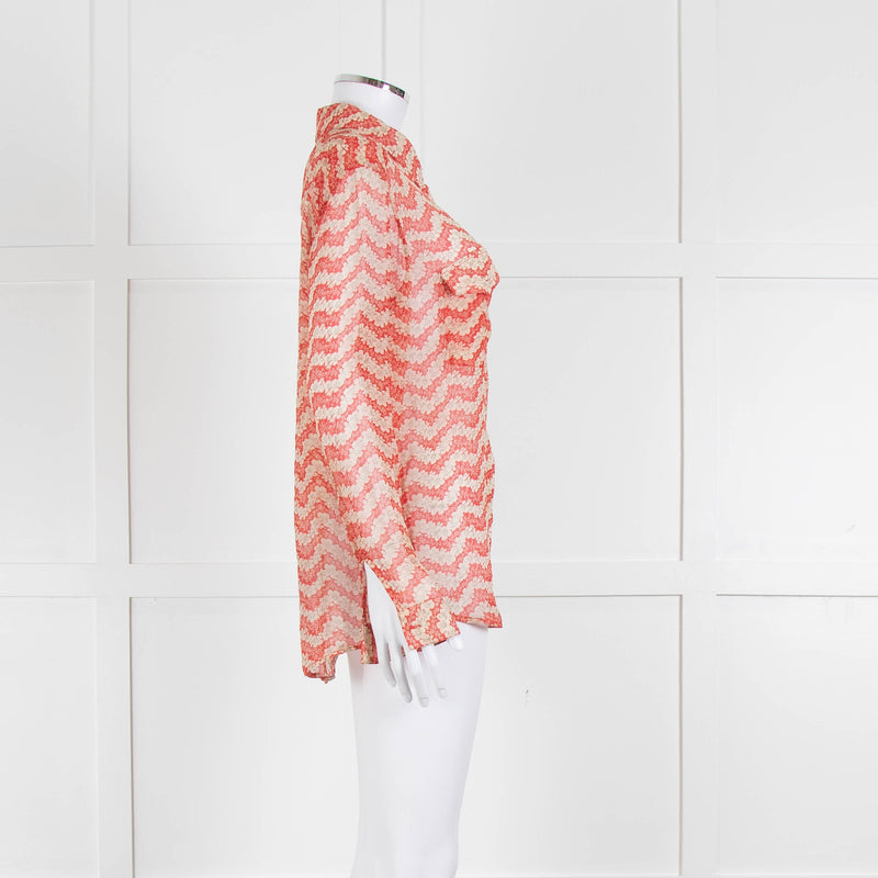 The Kooples Red Cream Floral Sheer Long Sleeve Shirt