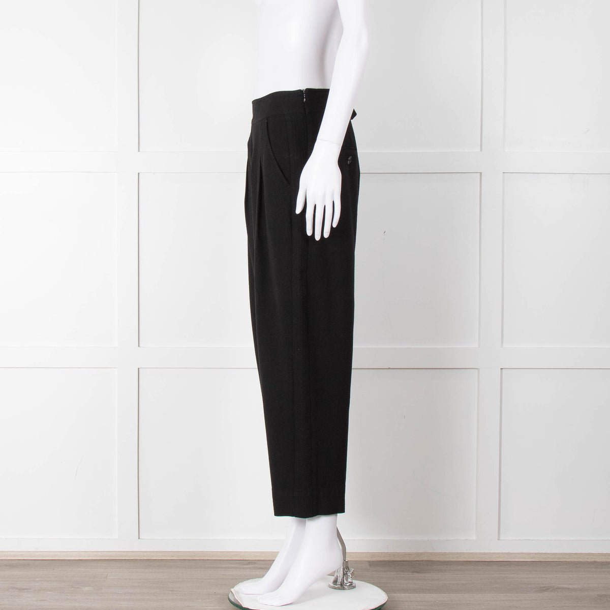ME + EM Black Side Zip Back Buckle Trousers