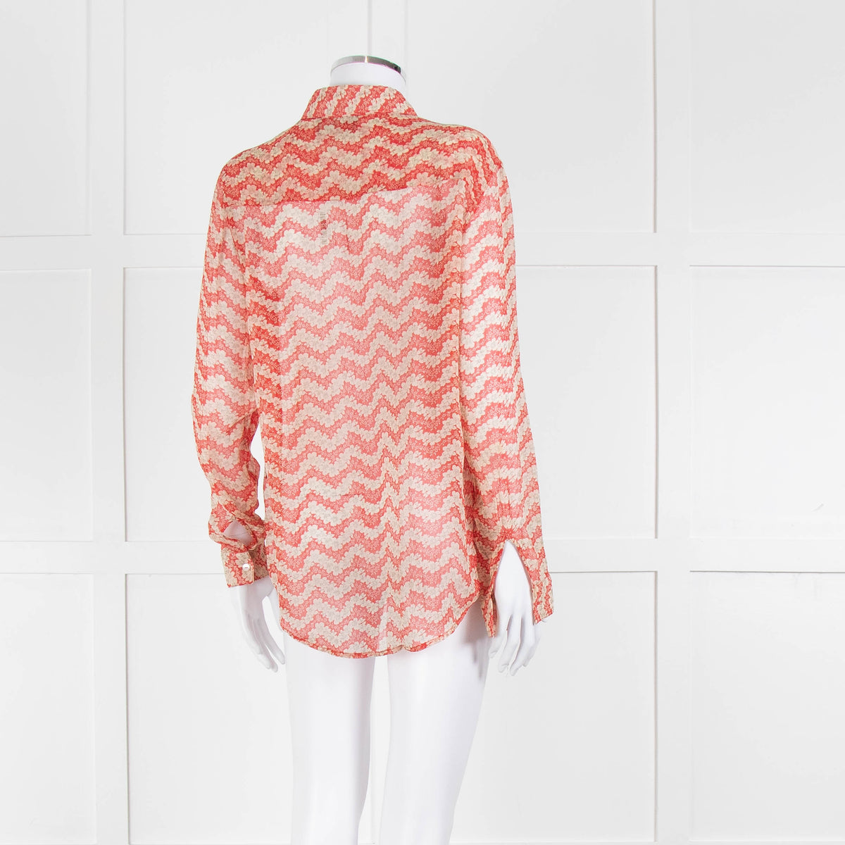 The Kooples Red Cream Floral Sheer Long Sleeve Shirt