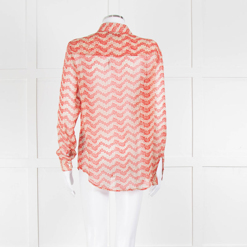 The Kooples Red Cream Floral Sheer Long Sleeve Shirt