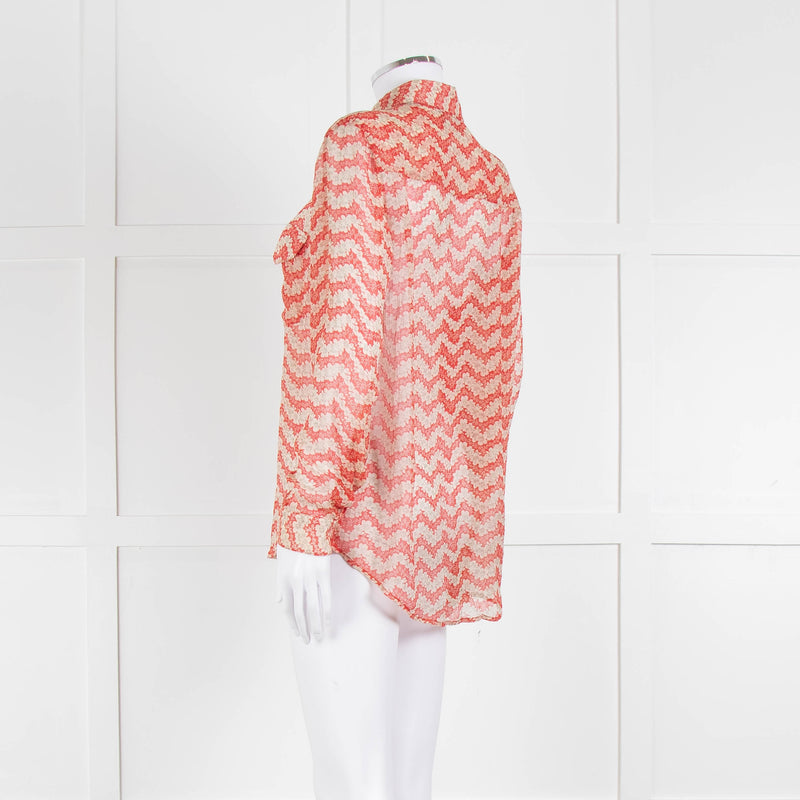 The Kooples Red Cream Floral Sheer Long Sleeve Shirt
