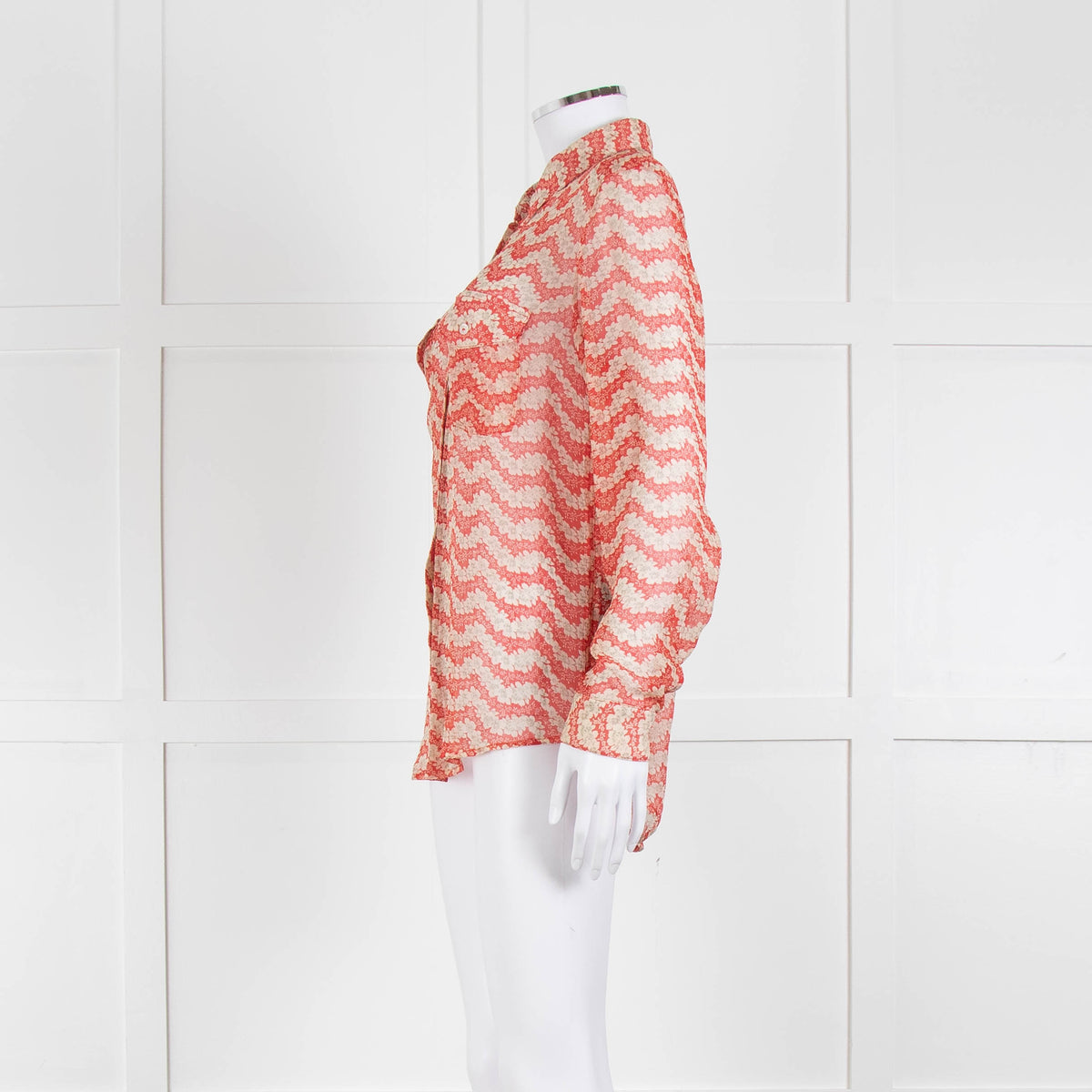 The Kooples Red Cream Floral Sheer Long Sleeve Shirt