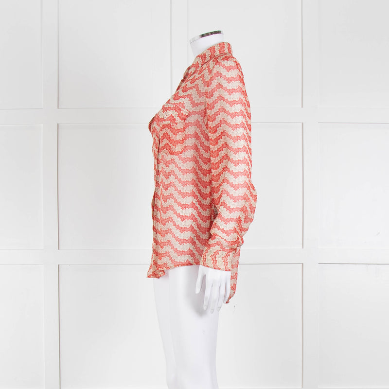 The Kooples Red Cream Floral Sheer Long Sleeve Shirt