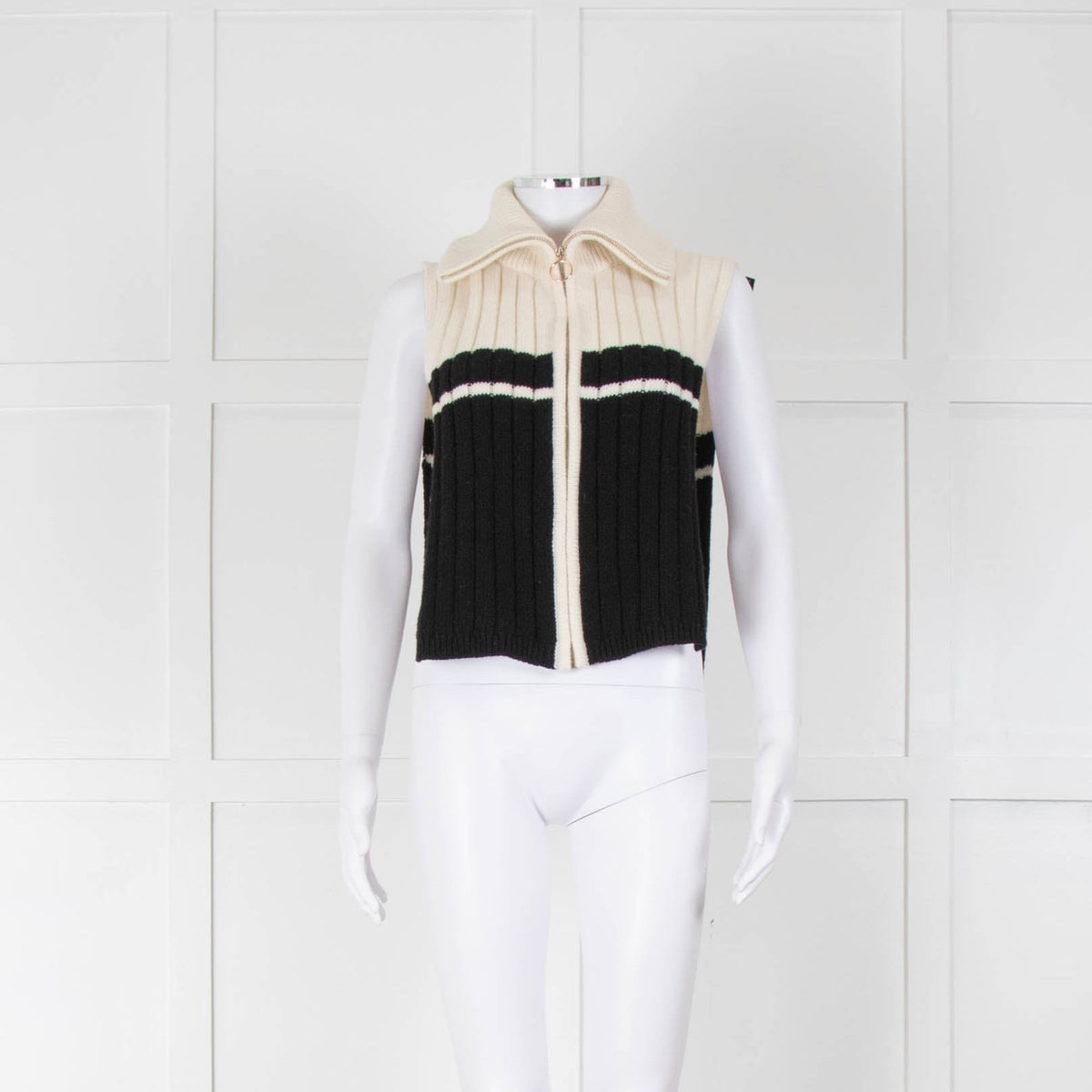 Sandro Cream & Black With Zip Front Wool Mix Tabard