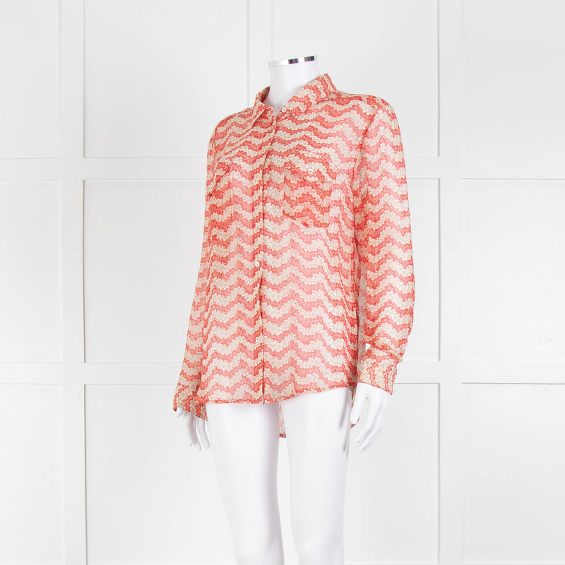 The Kooples Red Cream Floral Sheer Long Sleeve Shirt