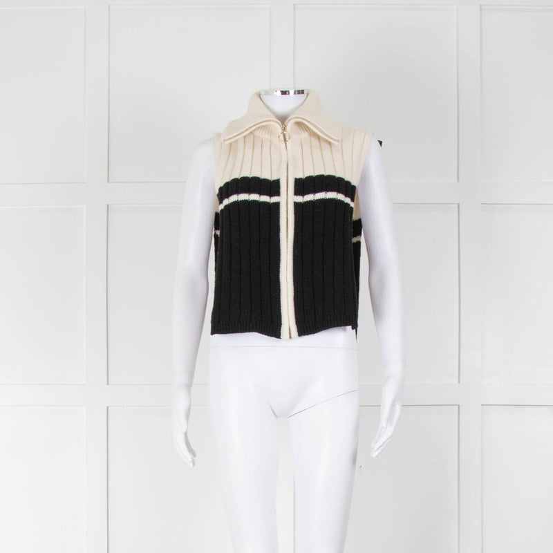 Sandro Cream & Black With Zip Front Wool Mix Tabard