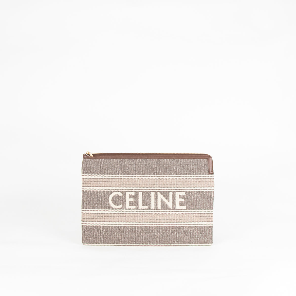 Celine Grey And Tan Logo Cloth Clutch Bag