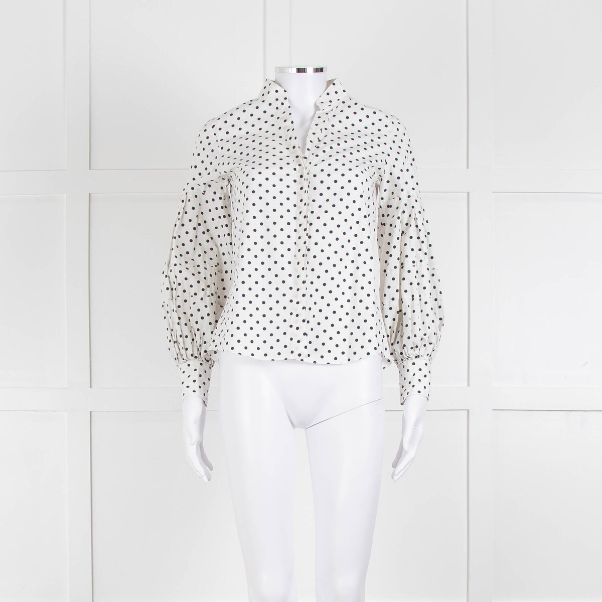 CH Carolina Herrera White Black Polka Dot Cotton Shirt