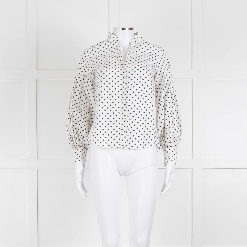 CH Carolina Herrera White Black Polka Dot Cotton Shirt