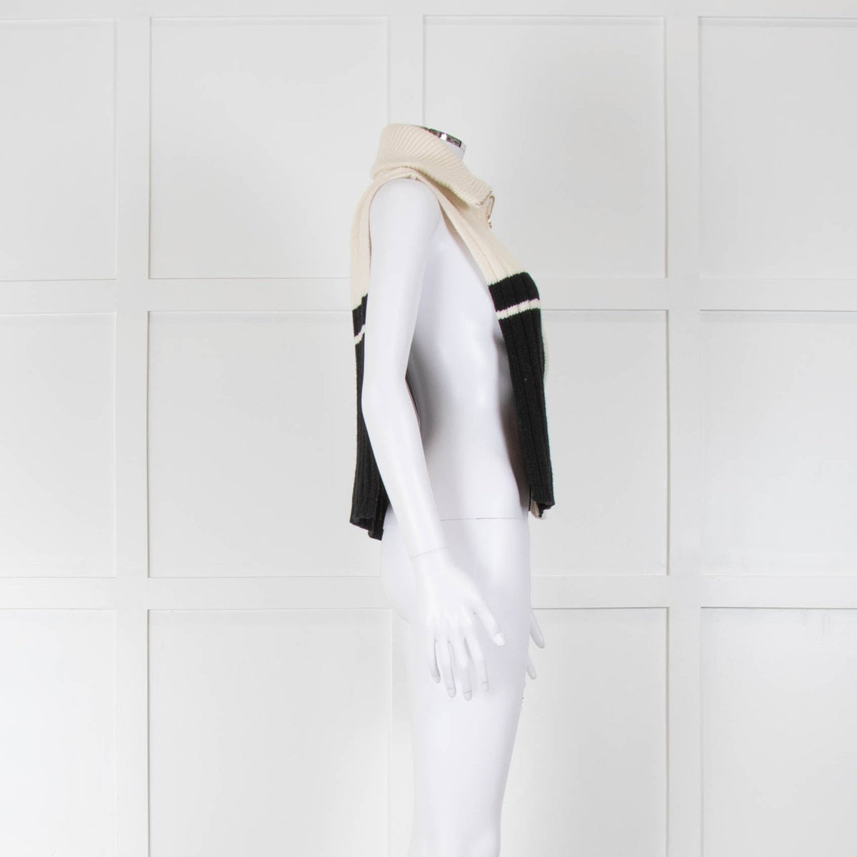 Sandro Cream & Black With Zip Front Wool Mix Tabard
