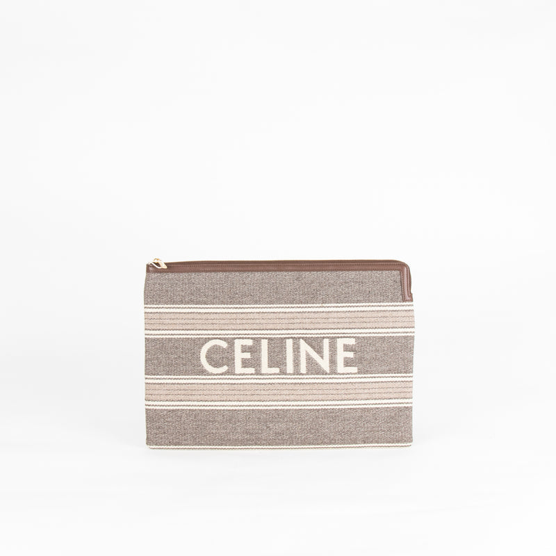 Celine Grey And Tan Logo Cloth Clutch Bag