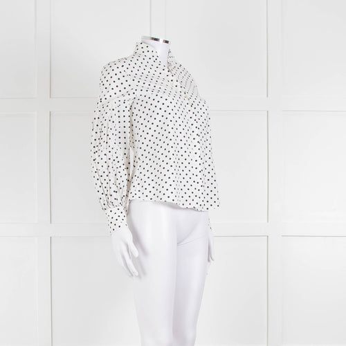 CH Carolina Herrera White Black Polka Dot Cotton Shirt