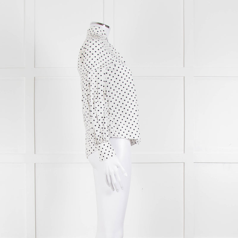 CH Carolina Herrera White Black Polka Dot Cotton Shirt