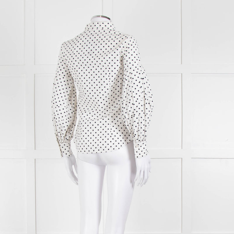 CH Carolina Herrera White Black Polka Dot Cotton Shirt