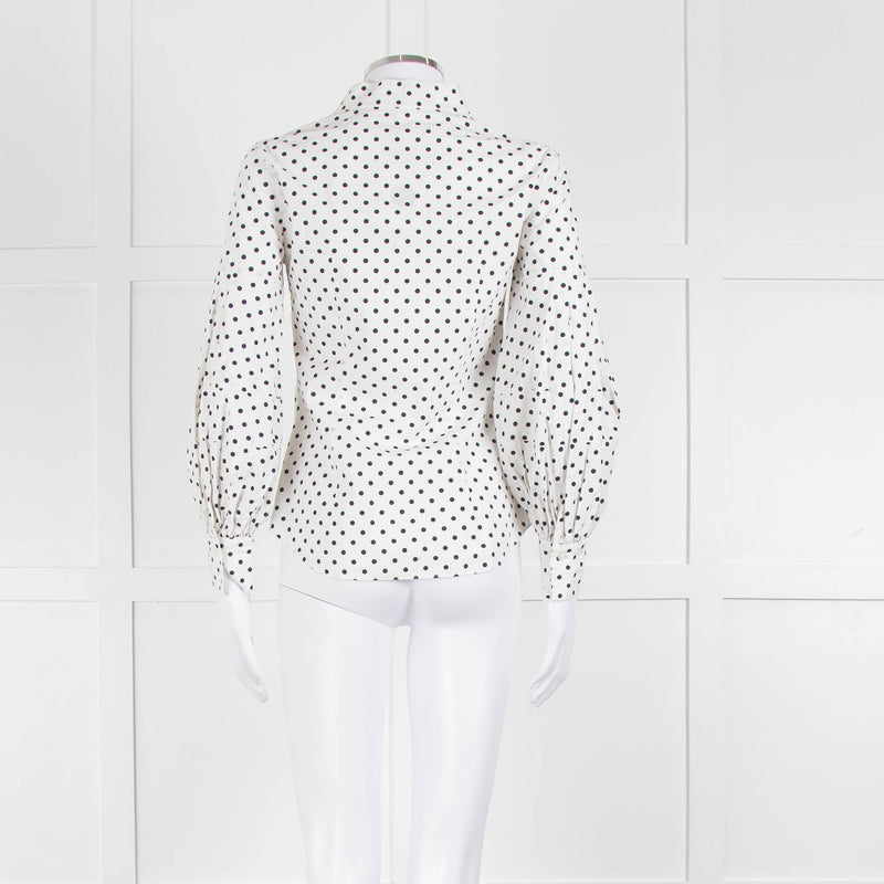 CH Carolina Herrera White Black Polka Dot Cotton Shirt