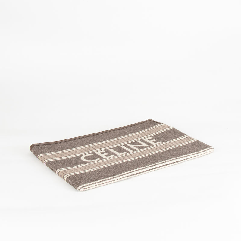 Celine Grey And Tan Logo Cloth Clutch Bag