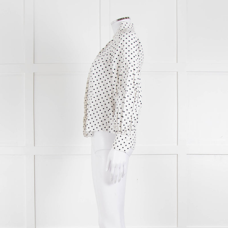 CH Carolina Herrera White Black Polka Dot Cotton Shirt