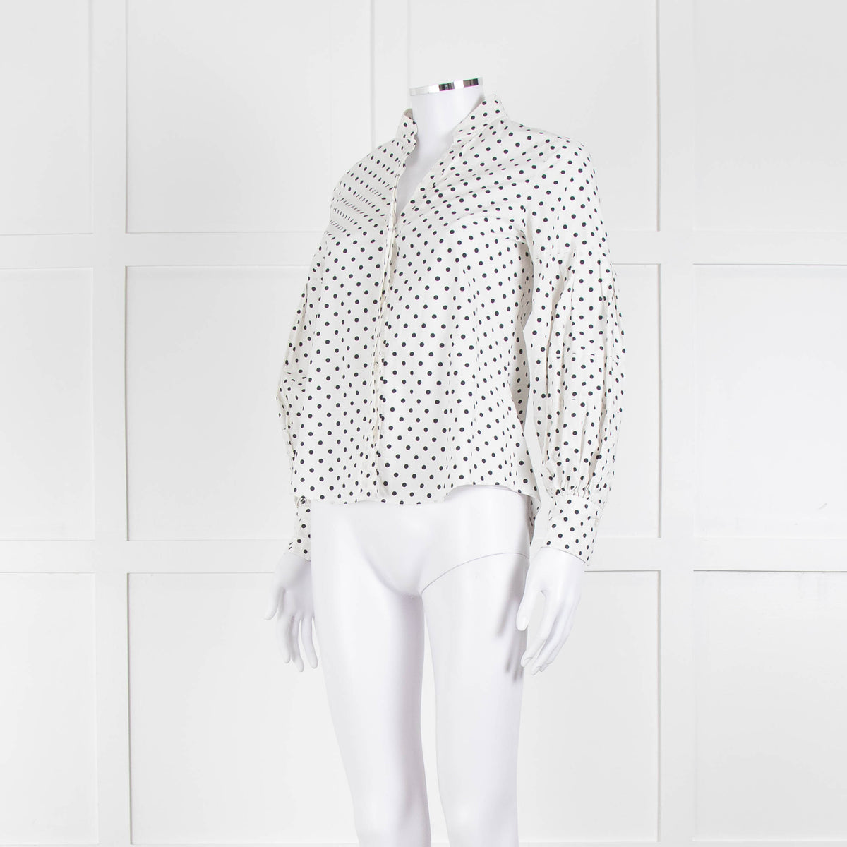 CH Carolina Herrera White Black Polka Dot Cotton Shirt