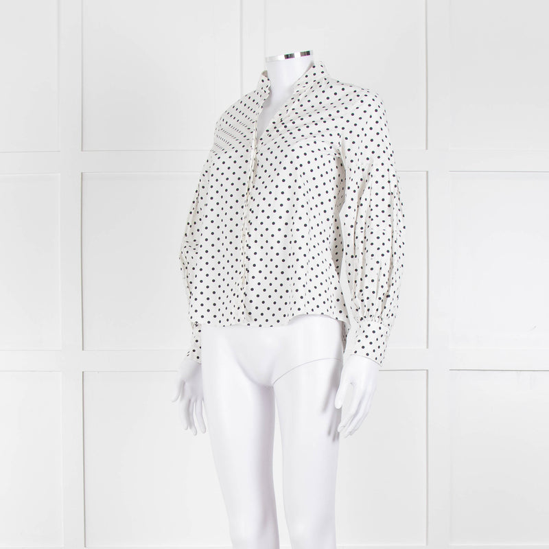 CH Carolina Herrera White Black Polka Dot Cotton Shirt