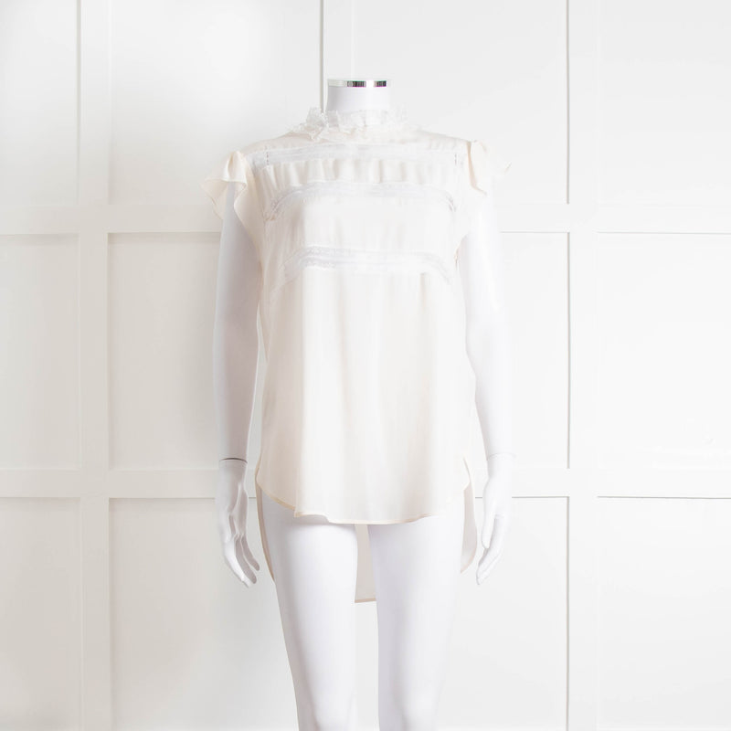 Sandro Cream Lace Trim Sleeveless Top