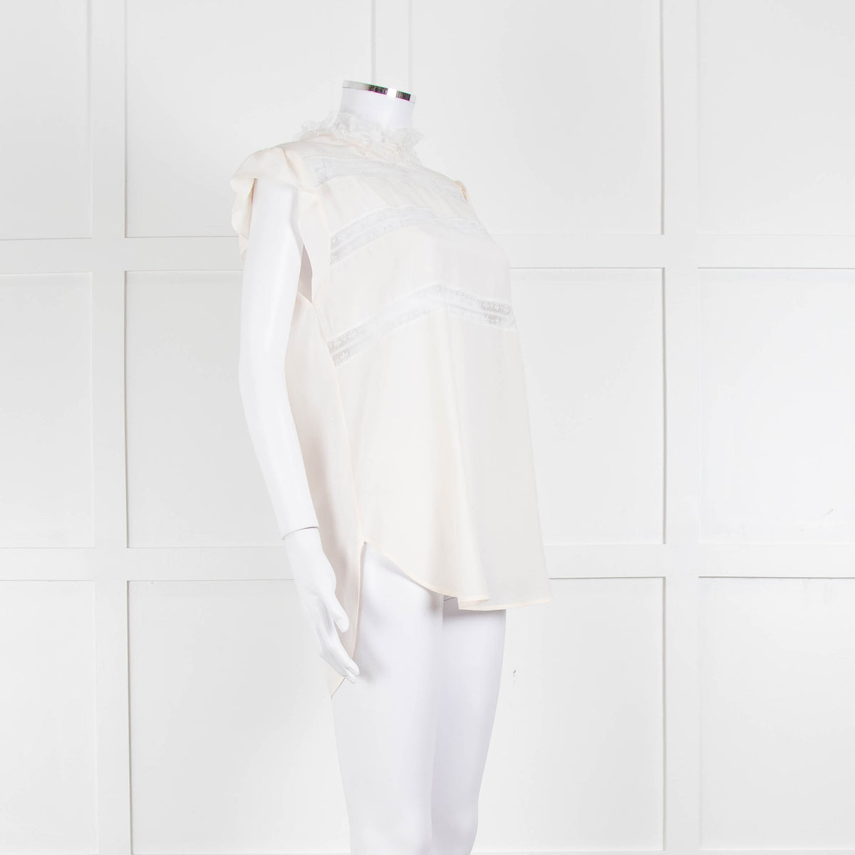 Sandro Cream Lace Trim Sleeveless Top