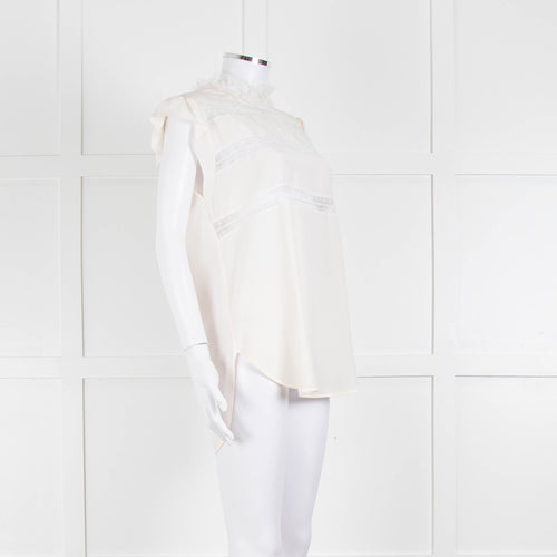 Sandro Cream Lace Trim Sleeveless Top