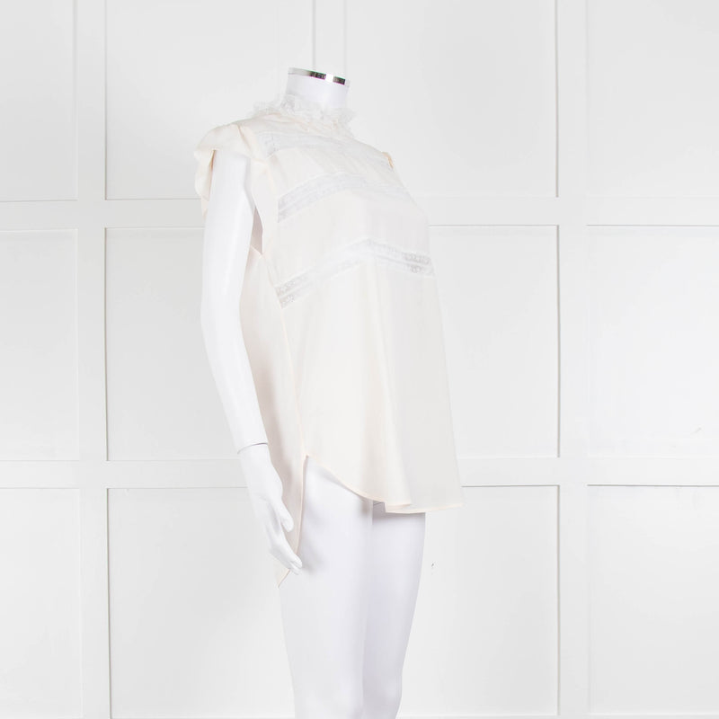 Sandro Cream Lace Trim Sleeveless Top
