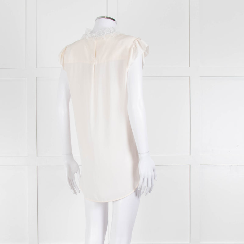 Sandro Cream Lace Trim Sleeveless Top