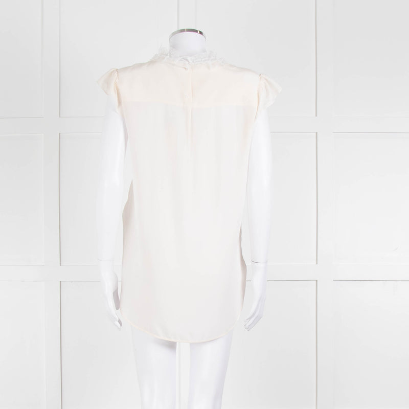 Sandro Cream Lace Trim Sleeveless Top
