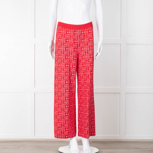 Carolina Herrera Red White Knit WideTrousers