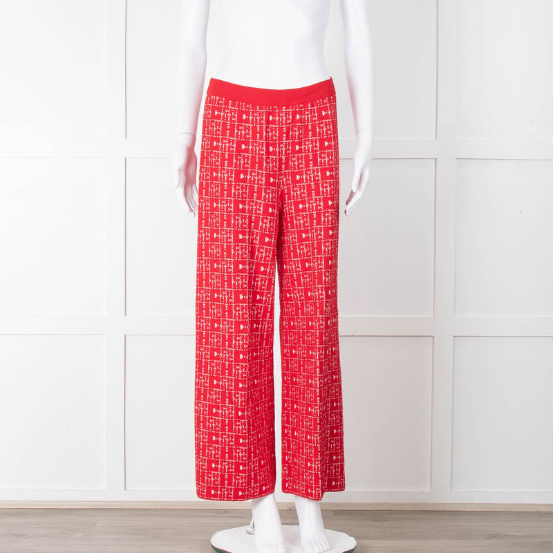 Carolina Herrera Red White Knit WideTrousers