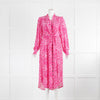 CEFINN Pink Print Silk Button Down Dress