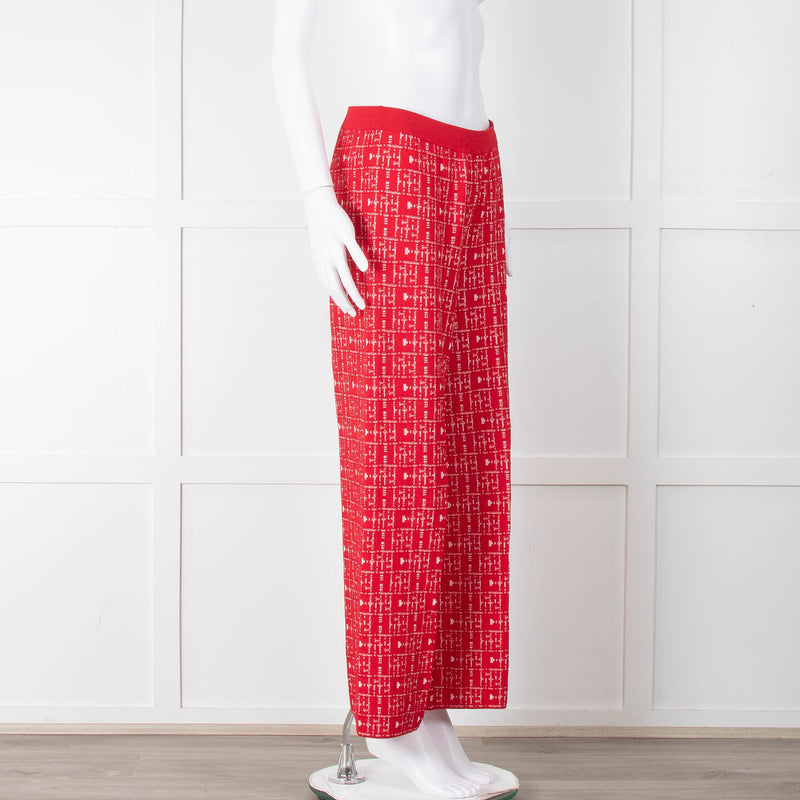 Carolina Herrera Red White Knit WideTrousers