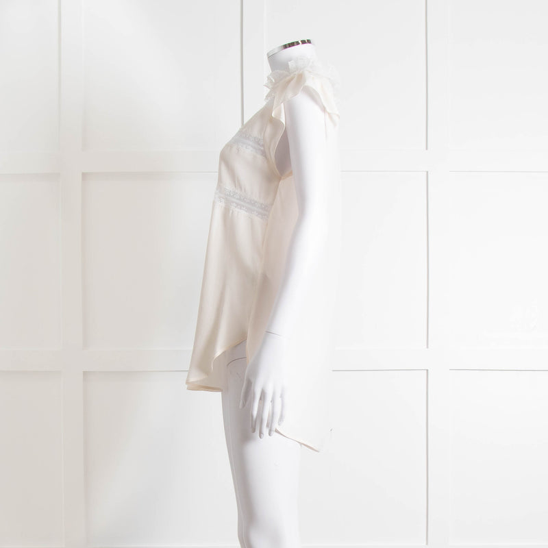 Sandro Cream Lace Trim Sleeveless Top