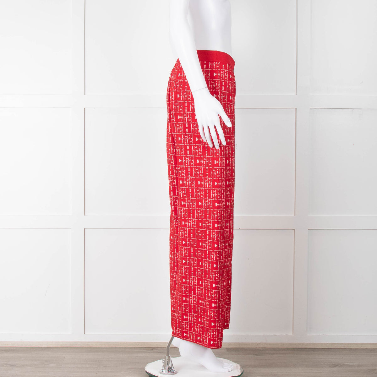 Carolina Herrera Red White Knit WideTrousers