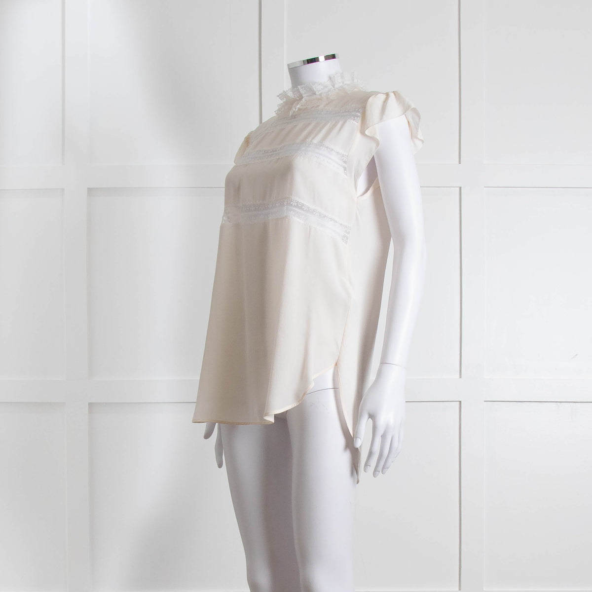 Sandro Cream Lace Trim Sleeveless Top