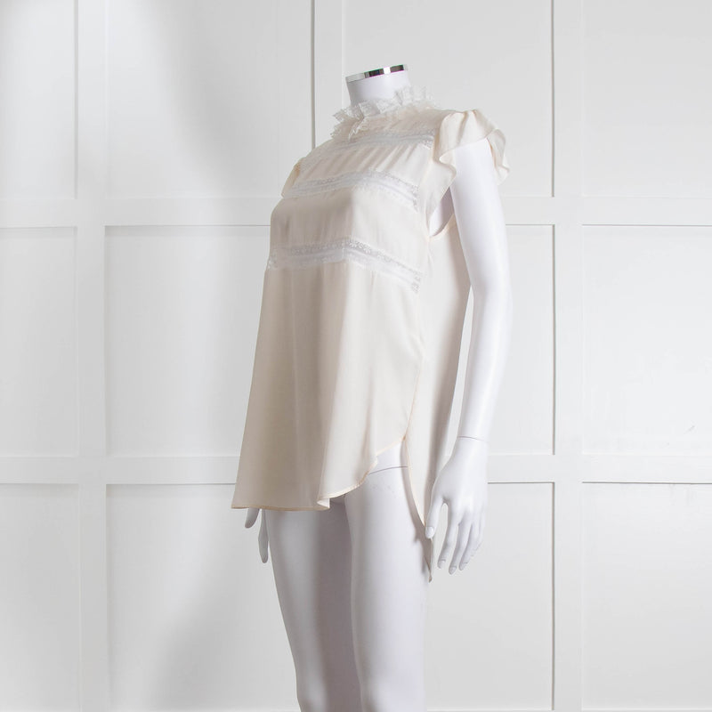 Sandro Cream Lace Trim Sleeveless Top
