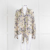 Pyrus Cream Purple Green Sheer Oversized Neck Tie Long Sleeve Top
