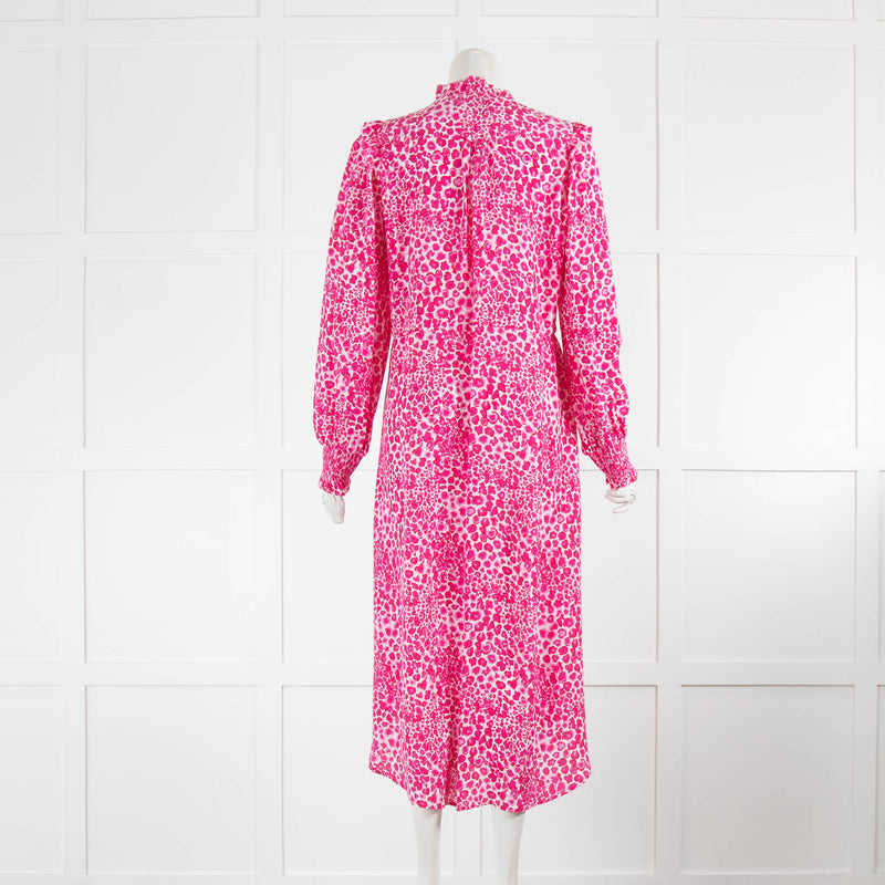 CEFINN Pink Print Silk Button Down Dress