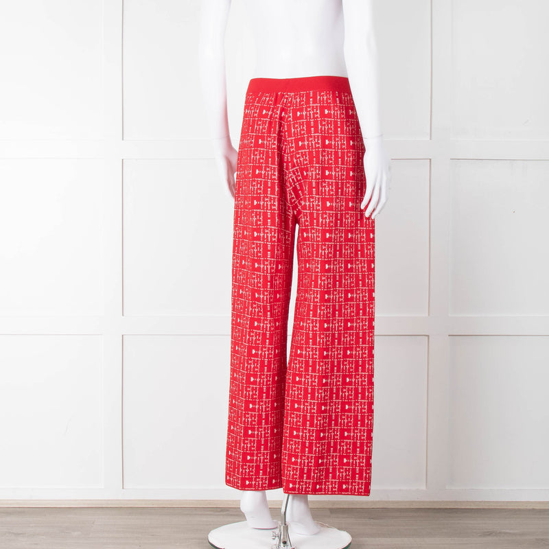 Carolina Herrera Red White Knit WideTrousers
