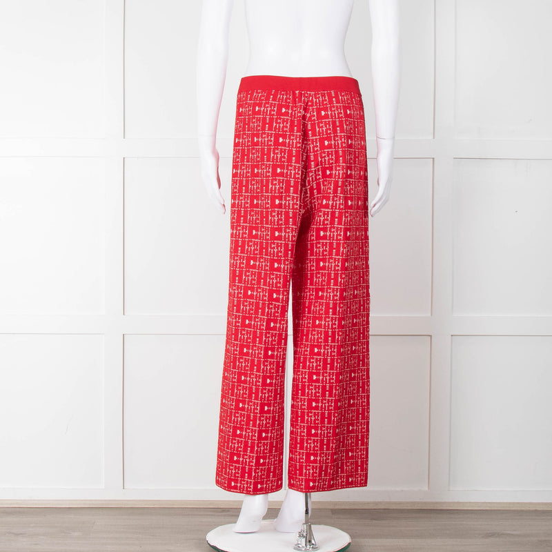 Carolina Herrera Red White Knit WideTrousers