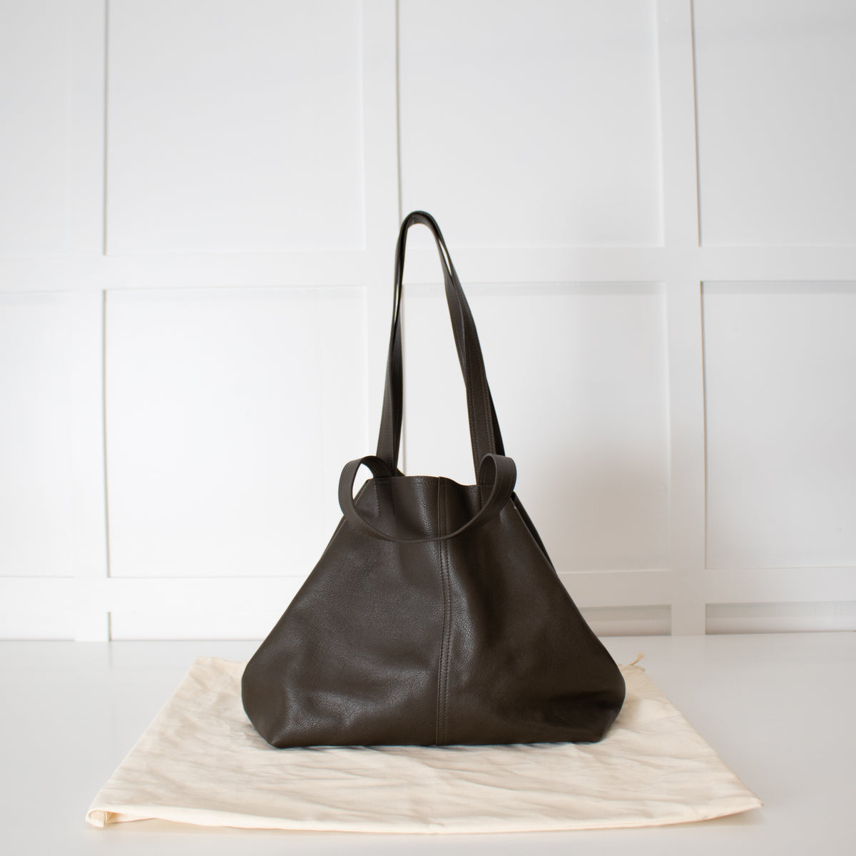 Ami Paris Khaki Green Midi Maxi Leather Tote Bag