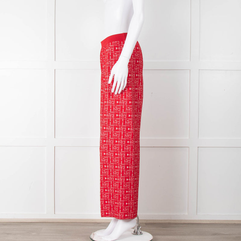 Carolina Herrera Red White Knit WideTrousers