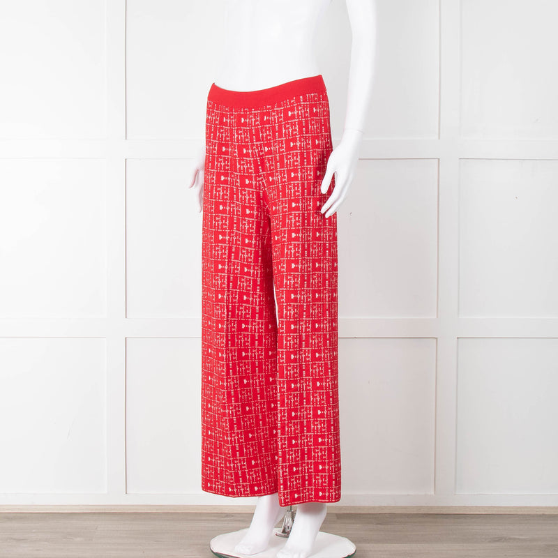Carolina Herrera Red White Knit WideTrousers