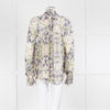 Pyrus Cream Purple Green Sheer Oversized Neck Tie Long Sleeve Top