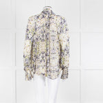 Pyrus Cream Purple Green Sheer Oversized Neck Tie Long Sleeve Top