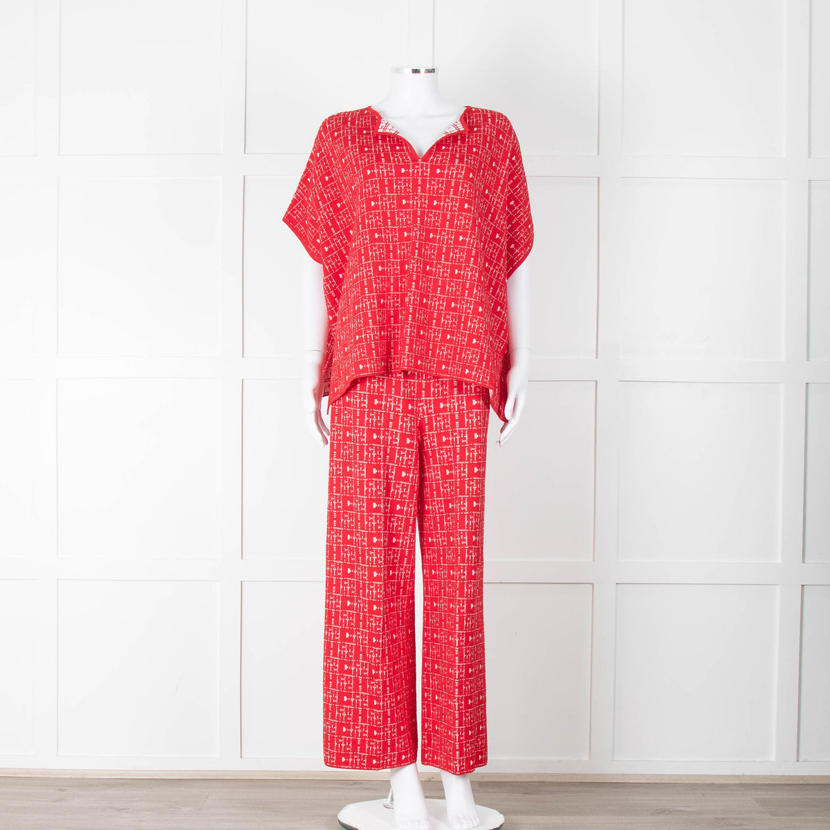 Carolina Herrera Red White Knit WideTrousers