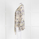 Pyrus Cream Purple Green Sheer Oversized Neck Tie Long Sleeve Top