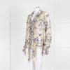 Pyrus Cream Purple Green Sheer Oversized Neck Tie Long Sleeve Top
